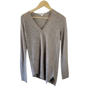 HELMUT LANG Gray V-neck Asymmetrical Top SP Wool Alpaca Quite Luxury Minimalist